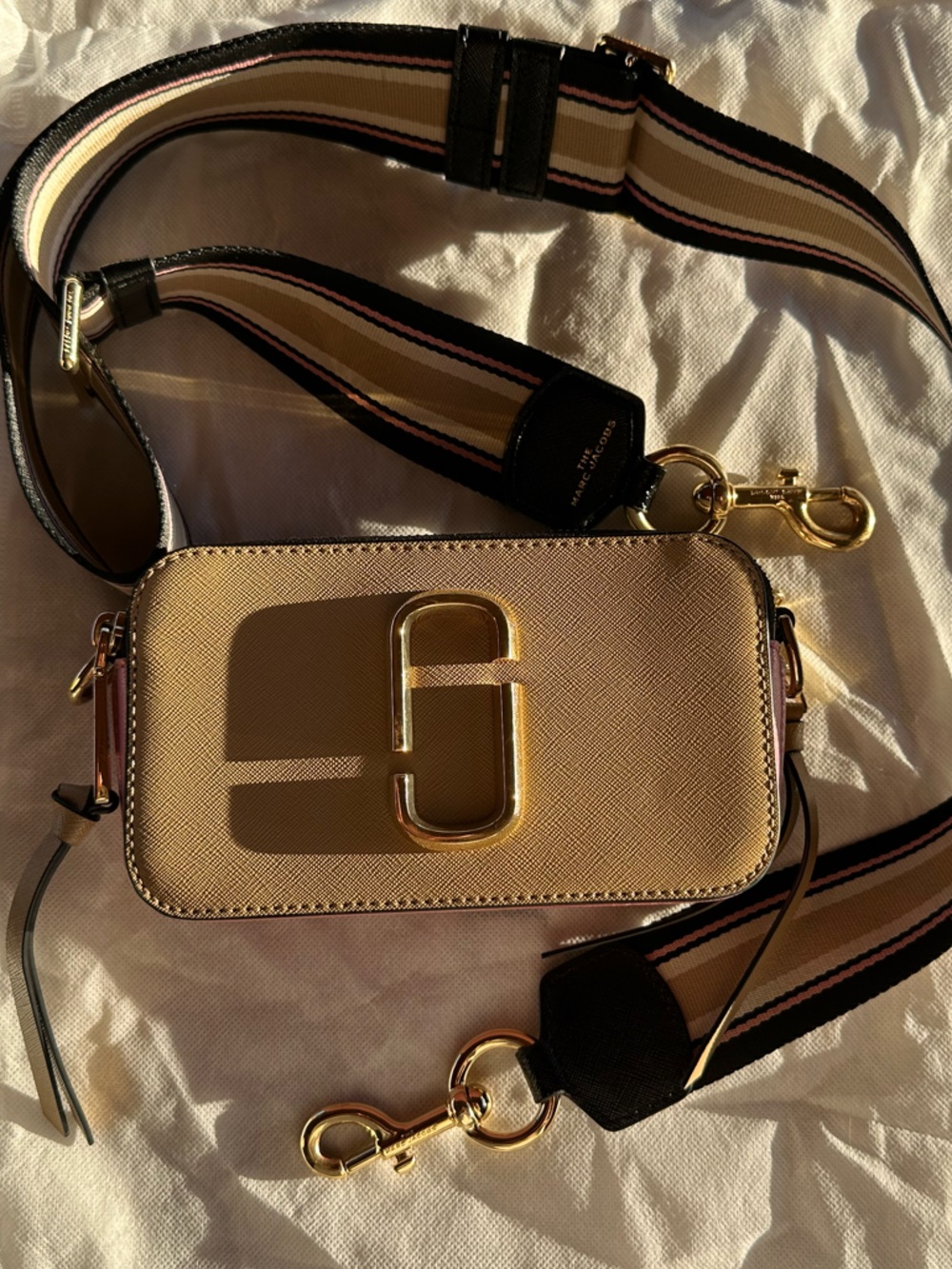 Marc Jacobs Beige Leather Crossbody Pouch with Gold Hardware